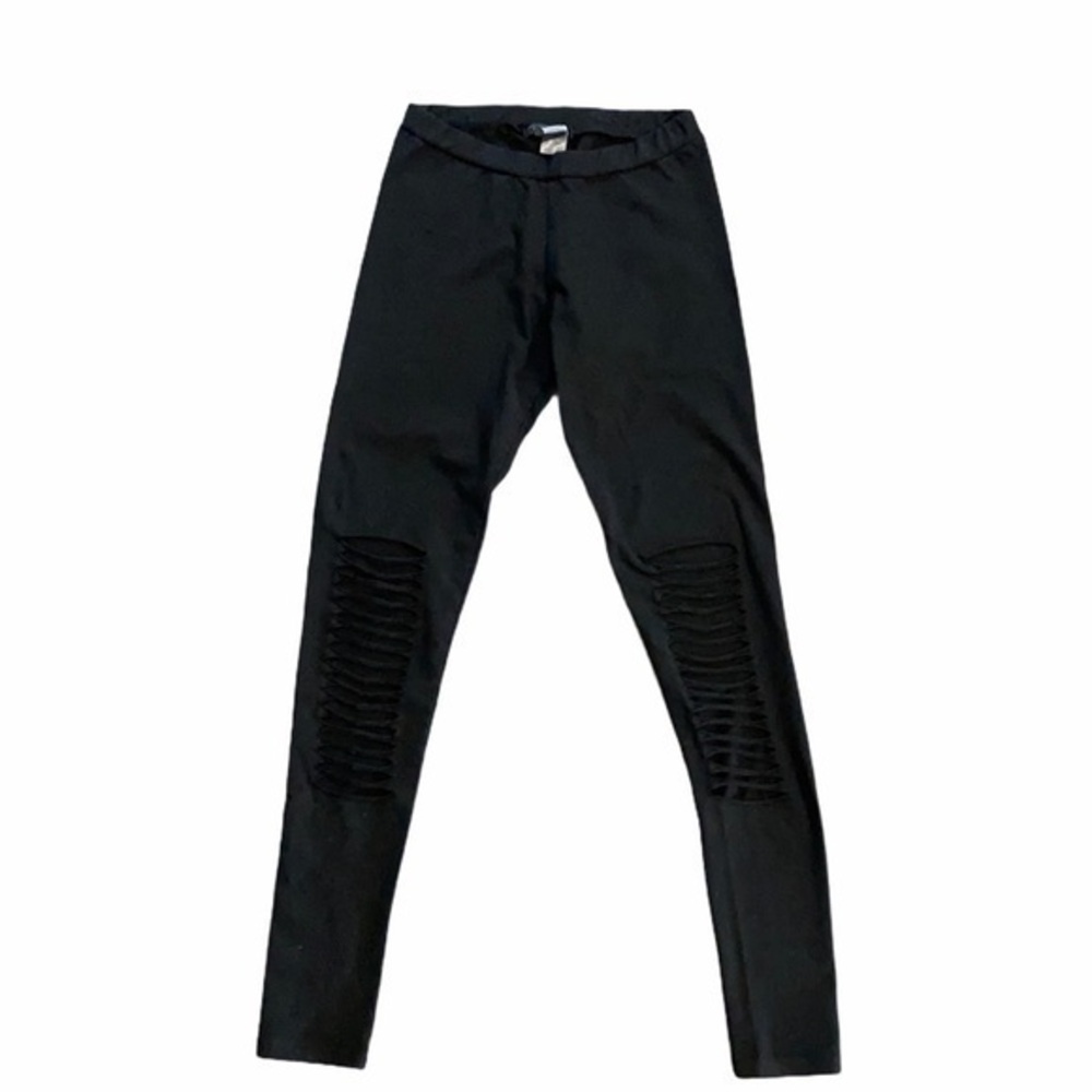 T Party black yoga pants with ripped knees small